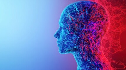 Fototapeta premium Abstract representation of a human head with neural connections.