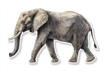 Fototapeta premium Elephant walking, white isolated background