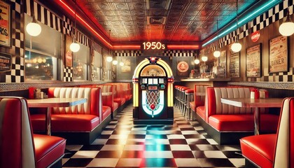 Classic 1950s American Diner with Jukebox and Retro Booths