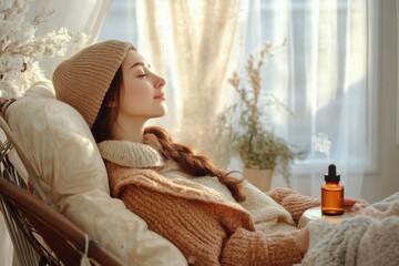 Beautiful Young Woman Relaxing in a Horse-Drawn Carriage