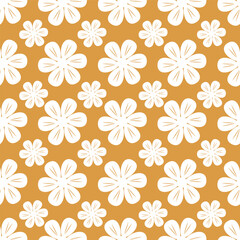 Seamless floral pattern with pretty white flowers on brown background.