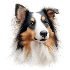 Fototapeta premium The illustration of a beautiful Collie features the breed's distinctive long, flowing fur, perky ears, and intelligent expression, captured in intricate detail against a clean white background