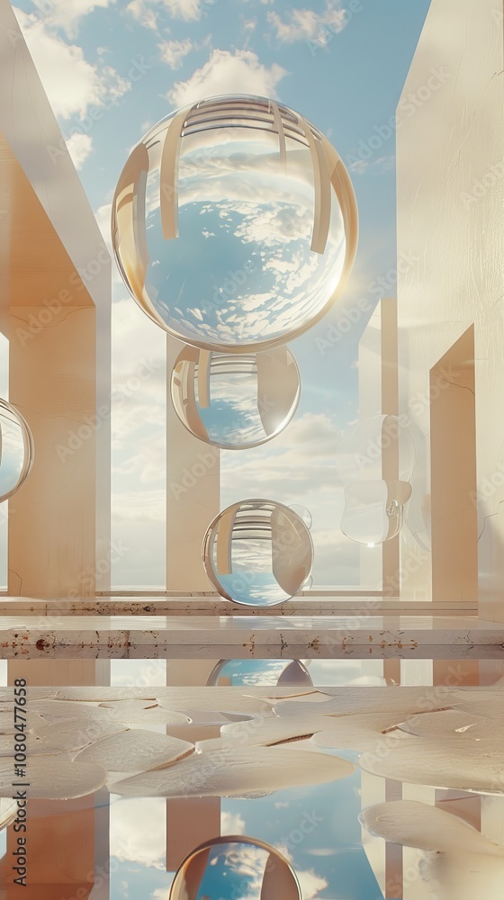 Poster floating objects with a focus on clear, open space.