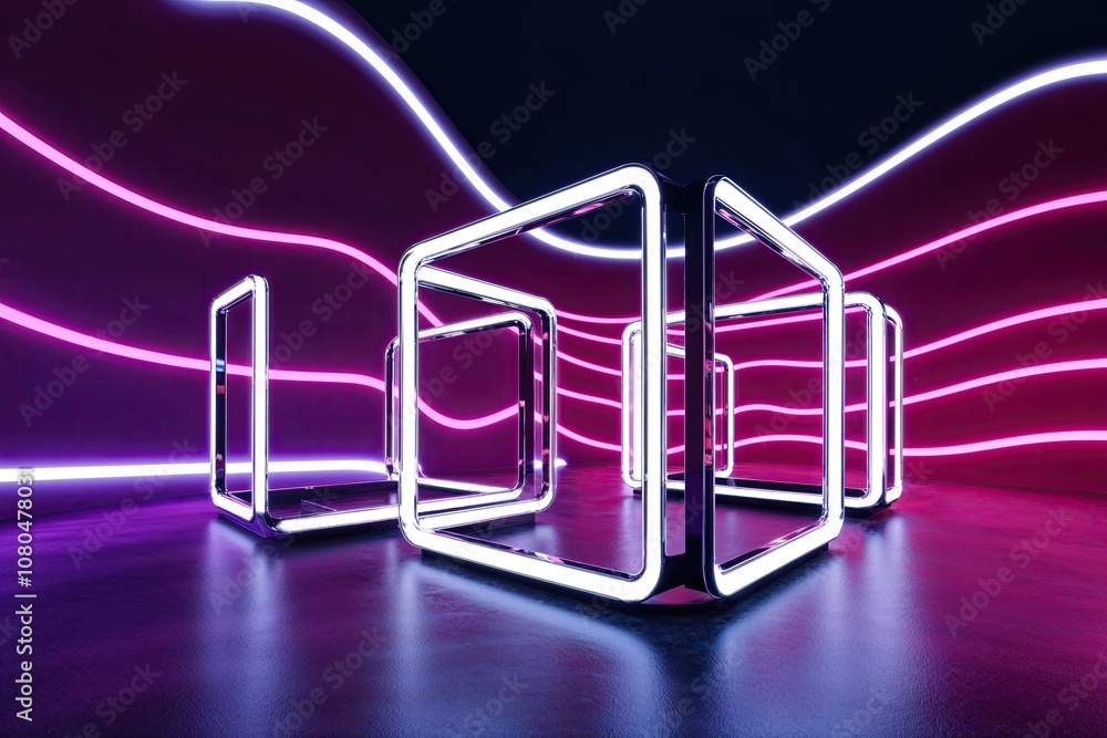 Poster mesmerizing three dimensional neon art with flowing abstract backgrounds