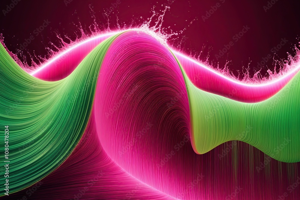 Poster vibrant magenta chartreuse color gradient waveform with fluid arc and light spill texture effect