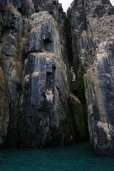 The spectacular Alkefjellet cliff with guillemots, dolerite columns, Svalbard