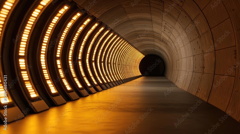 Poster modern tunnel with illuminated walls and dark end, creating a mysterious ambiance.