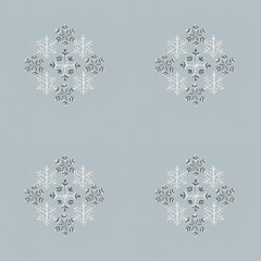 Subtle seamless background pattern of stylized white and silver diamond snowflake ornaments on a soft pale blue for elegant winter designs.
