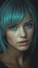 Fototapeta premium A striking, pixel-sorting glitch art portrait of a woman with expressive eyes and lips