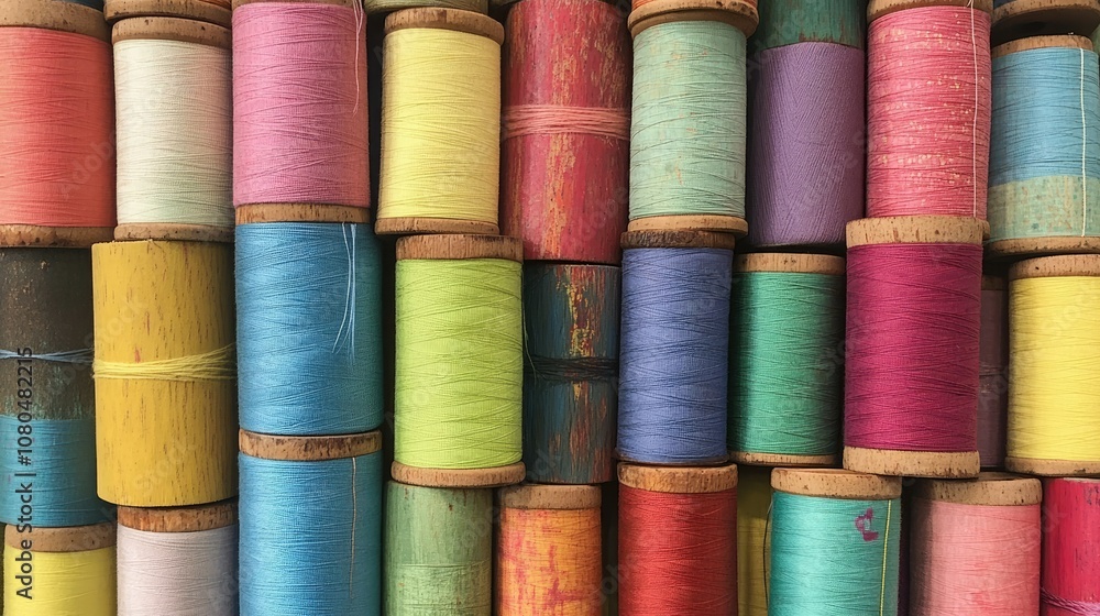 Aufkleber a colorful array of vintage spools of thread showcasing various shades and textures ideal for craft 