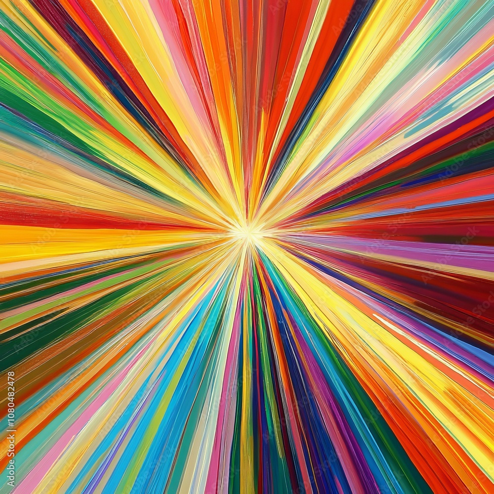 Aufkleber a dynamic abstract artwork featuring a burst of colorful lines radiating from the center, creating a