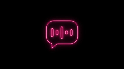 Neon Audio Voice Microphone Speaker glowing black background design. 