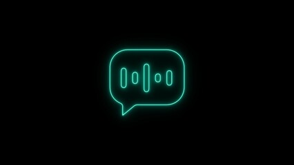 Neon Audio Voice Microphone Speaker glowing black background design. 