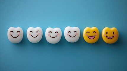 Colorful Cartoon Tooth Characters With Smiling Faces on Blue Background for Dental or Children's Themes and Educational Illustrations