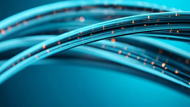 Close-up of illuminated fiber optic cables representing technology and high-speed internet connectivity