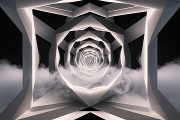Stunning 3D Geometric Design Featuring Surreal Optical Illusion of Radiant Fog and Luminous Spiral