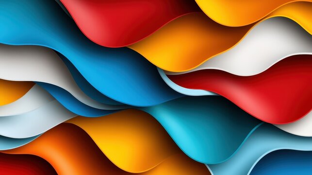 An abstract image with vibrant wavy layers in blue, red, yellow and white colors, giving a sense of energy and fluidity with a modern aesthetic flair.