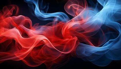 Obraz premium red and blue smoke are swirling together to create abstract shapes against a black background