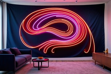 Vibrant 3D Neon Flow across a Large Tapestry Design