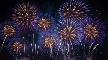 Naklejka premium A large flower-shaped display of blue and purple fireworks against a dark sky