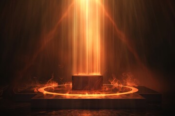 A captivating scene of a glowing portal emitting radiant light beams, surrounded by a smoky atmosphere in a dark, mystical environment.