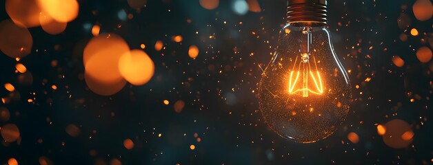 Creative light bulb with glowing particles on a dark background, an idea concept and innovation business technology. Innovative thinking and ideas of inspiratio