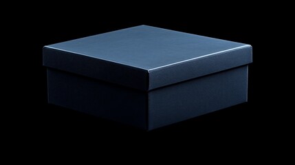 Elegant and Minimalistic Dark Blue Gift Box with a Stylish Lid on Black Background, Perfect for Presentations and Creative Projects