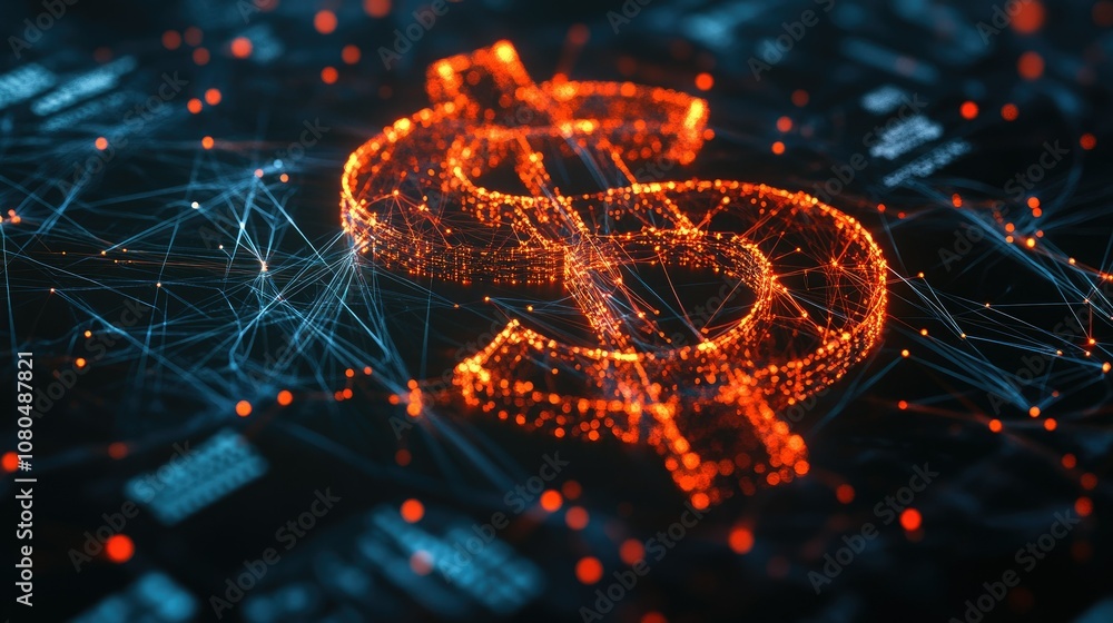 Aufkleber abstract visualization of financial growth and digital economy with bright dollar symbol surrounded 