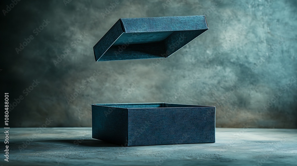 Aufkleber floating blue box against textured background creating a mysterious and surreal atmosphere, perfect 