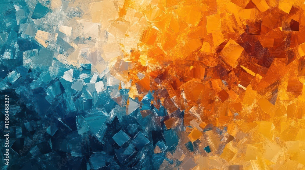 Poster abstract background featuring a mosaic of orange and blue forms, creating a harmonious blend that ev