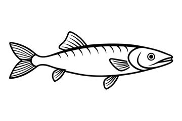 High-Quality Pike Fish Line Art Vector