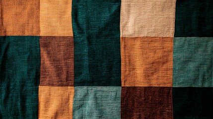 Colorful Textile Patchwork Fabric with Checkerboard Pattern Showcasing Vibrant Earthy Tones and Textured Weave for Cozy Home Decor and Craft Projects