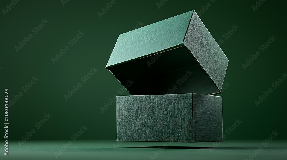 Poster elevated view of two green textured boxes on a dark green background highlighting minimalism and mod