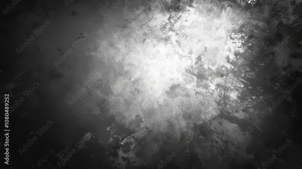 Poster a grayscale background with subtle vignetting, drawing focus to the center of the composition