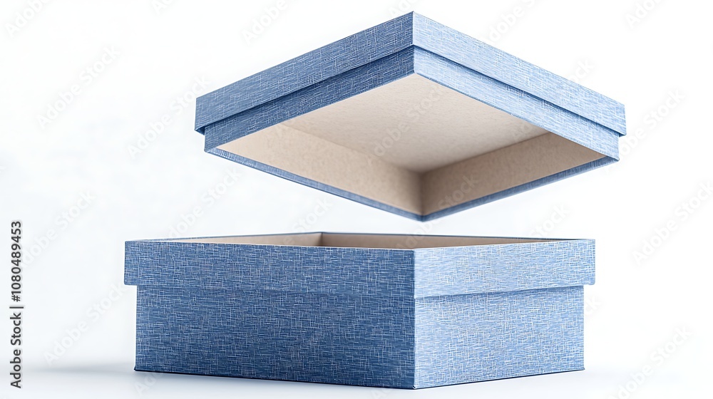 Poster elegant blue open box on white background, perfect for storage and gift presentation in a stylish an