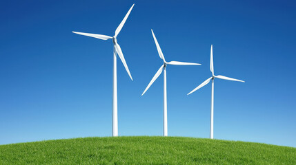 Fototapeta premium energy stock renewable clean energy. .Wind turbines on green hills under clear blue sky