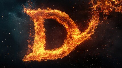 Fiery Letter D in Flames with Dark Background and Smoky Effect for Dynamic Visual Impact in Graphic Design and Branding Projects