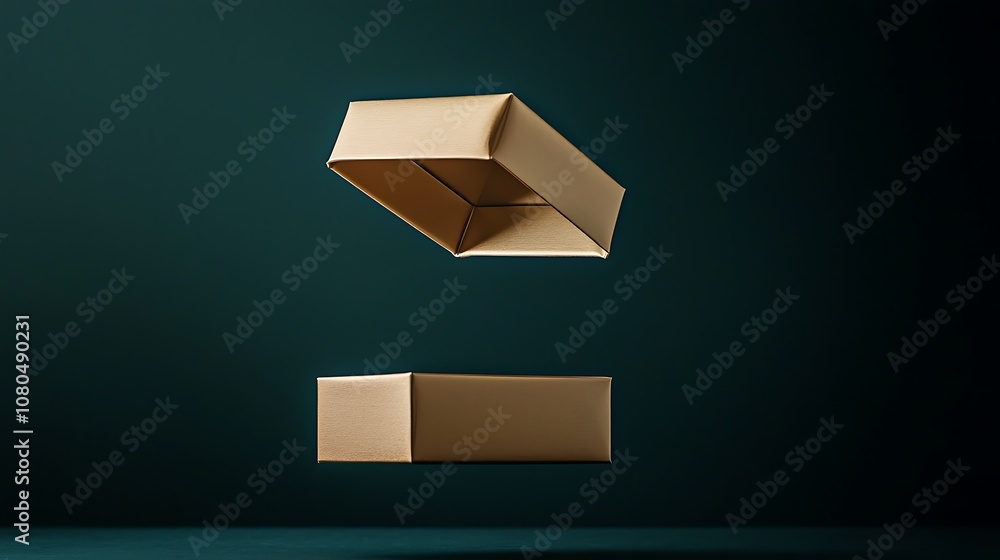 Aufkleber floating boxes on dark background in minimalist style representing packaging and delivery concepts i
