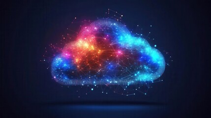 an illustrative concept of cloud computing, with stylized clouds interconnected by digital networks, representing the modern technological landscape