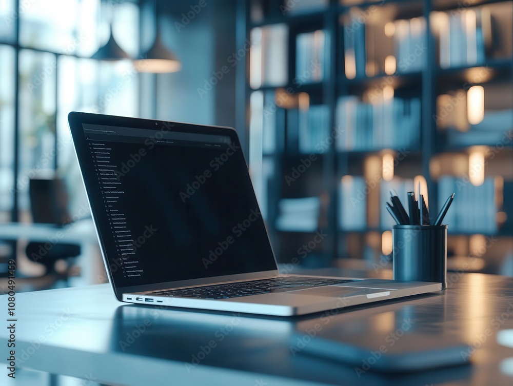 Poster it consultant configuring a document management system on a laptop in a modern office setting, with 
