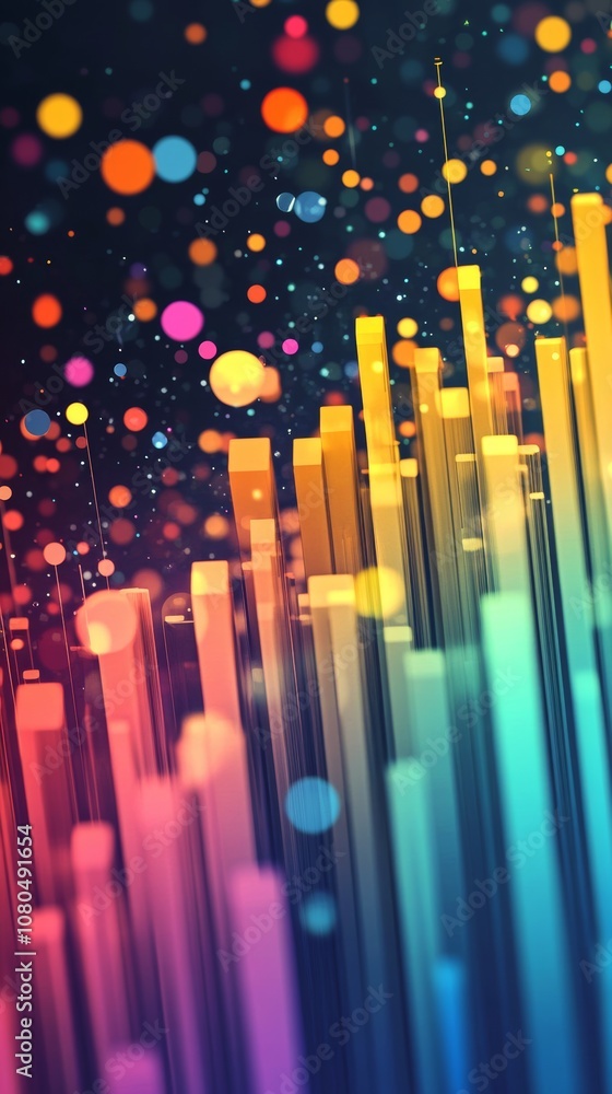 Poster A dynamic abstract digital artwork featuring colorful bars and bokeh lights, creating a vibrant and modern visual effect.