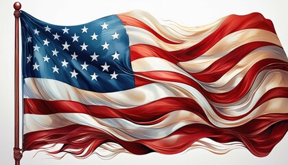 waving american flag symbolizing freedom and patriotism isolated on white background