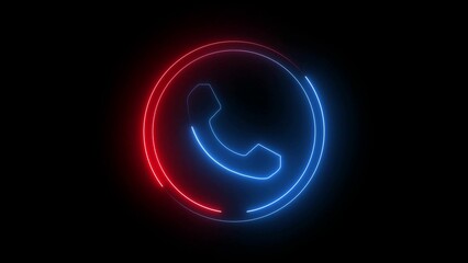 Glowing neon calling icon illustration with neon circle on black background.