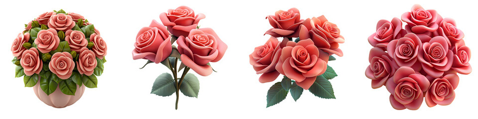 Fototapeta premium pink rose bouquet with delicate petals 3D illustration romantic vibe isolated on white and transparent background