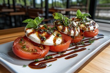 Caprese salad with balsamic reduction and fresh basil