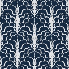 Hand drawn Seamless Pattern Blue and White Handcrafted Textile Art