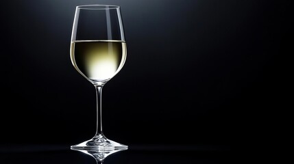 Close-up of a wine glass on reflective table, backlit spotlight creating elegant shadows, luxurious vibe