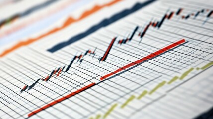 Data charts overlaid on a financial graph; symbolizing stock trading, investments, and economic trends.