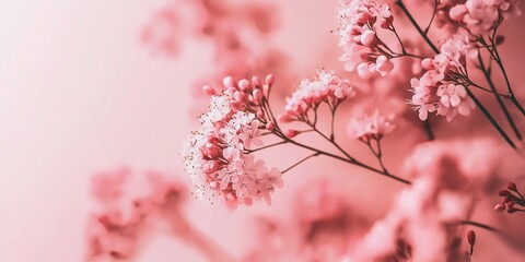 A close-up of pink blossoms in nature, showcasing delicate flowers against a soft, dreamy background.
