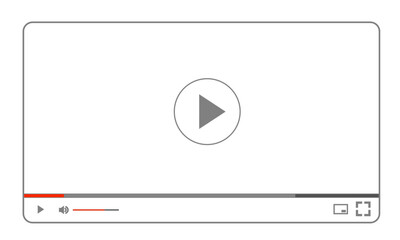 Multimedia video player interface featuring a play button, navigation icons, and an online video playback window. Vector illustration.